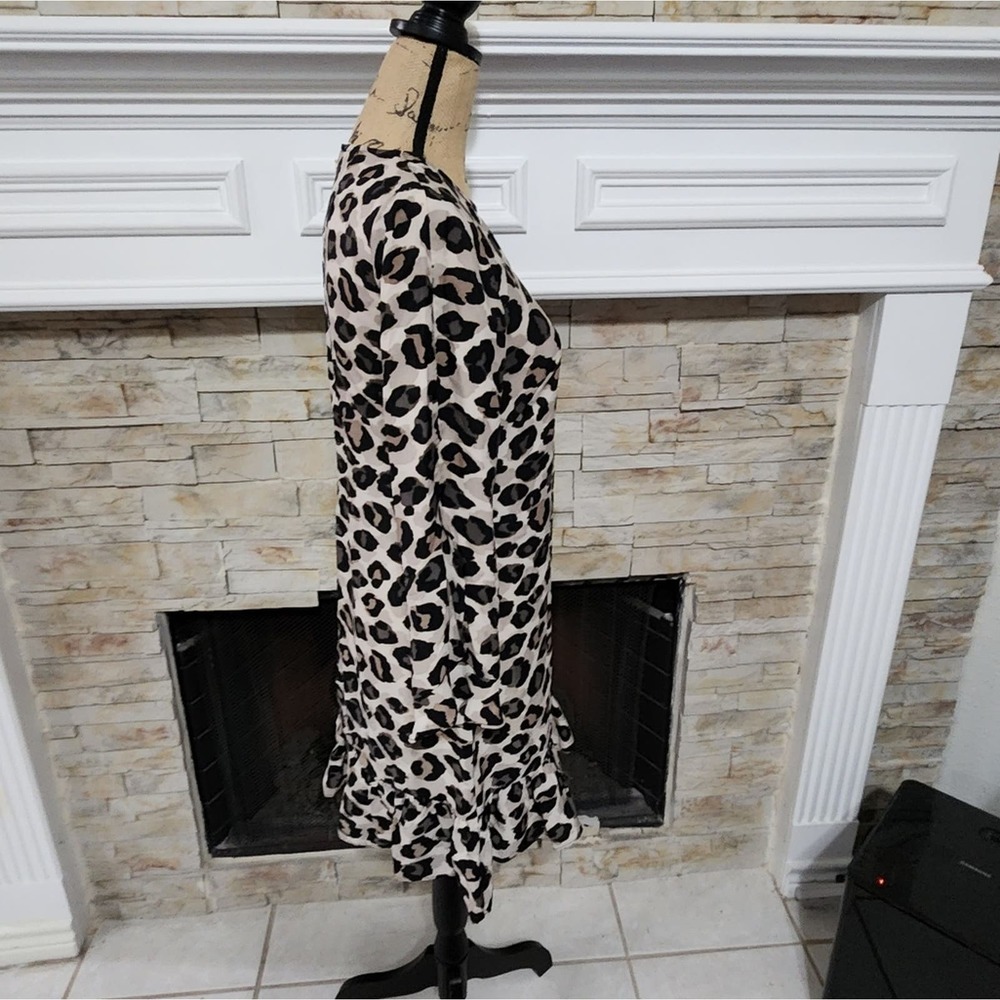 Eliza J. Leopard cheetah print long sleeve ruffle dress‎ size 4 small - Picture 2 of 8